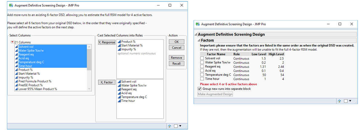 DSD Augmentation Dialog in JMP
