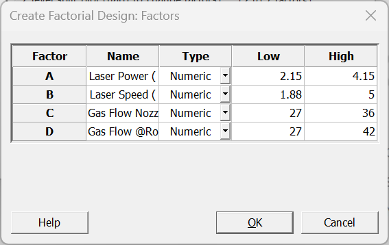 Minitab 4 Define Factors